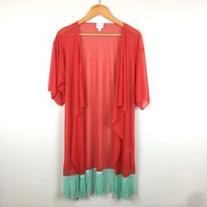 LulaRoe Monroe Kimono Fringe Coverup Coral S